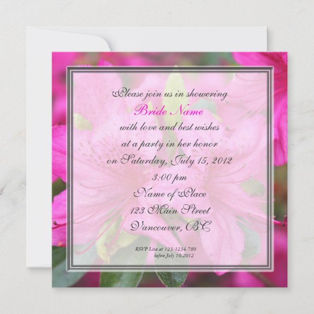 Invitation douche nuptiale joli rose azalea fleurs (Devant)