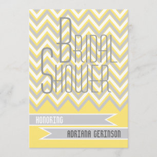 Invitation Douche nuptiale mariage moderne gris chevron, jaun