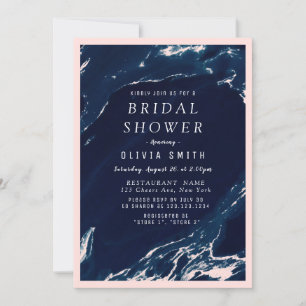 Invitation Douche nuptiale moderne en marbre bleu et marine