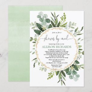Invitation Douche nuptiale par courrier vert or eucalyptus