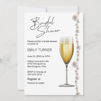 Invitation Douche nuptiale perles et champagne