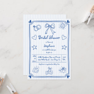 Invitation Douche nuptiale rayée bleue dessinée à la main