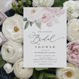 Invitation douche nuptiale rose et blanc à fleurs