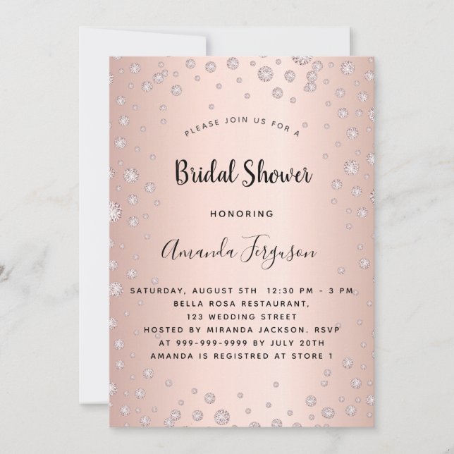 Invitation Douche nuptiale rose or rose diamants glamour (Devant)