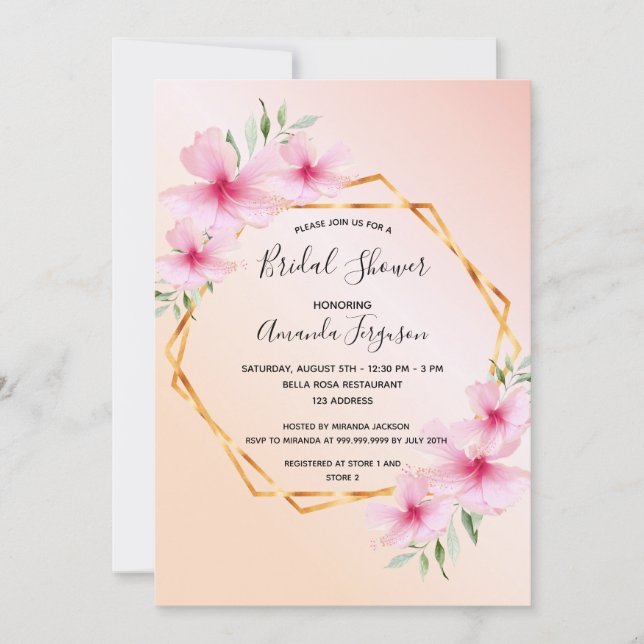 Invitation Douche nuptiale rose or rose roux geo (Devant)