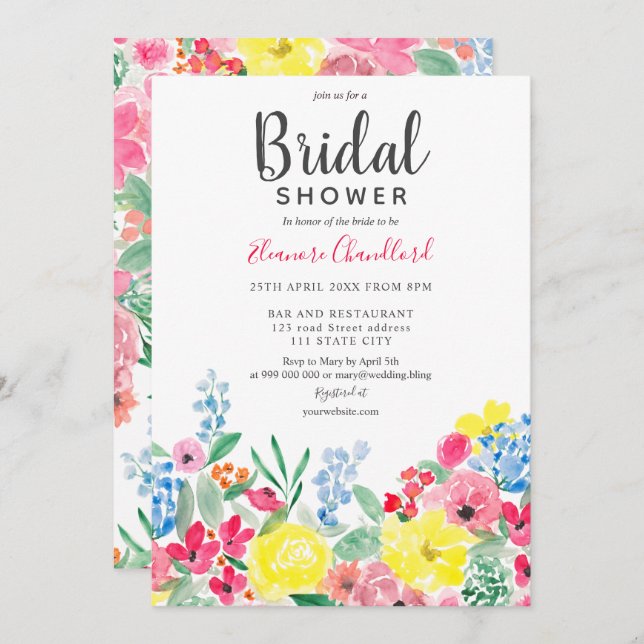 Invitation Douche nuptiale rose rouge rustique (Devant / Derrière)