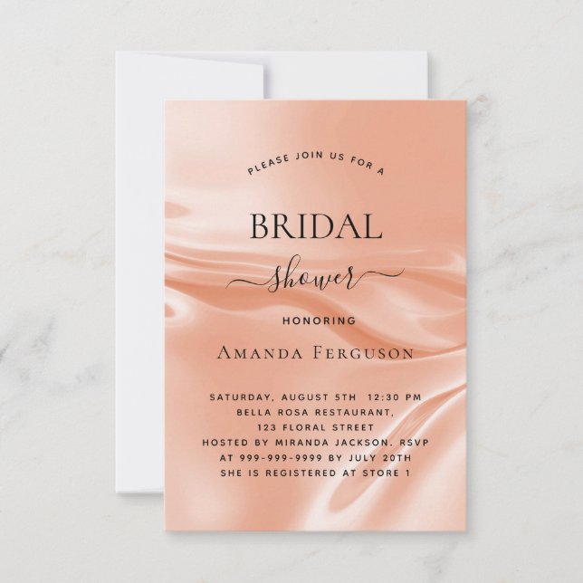 Invitation Douche nuptiale rose soie satinée or (Devant)