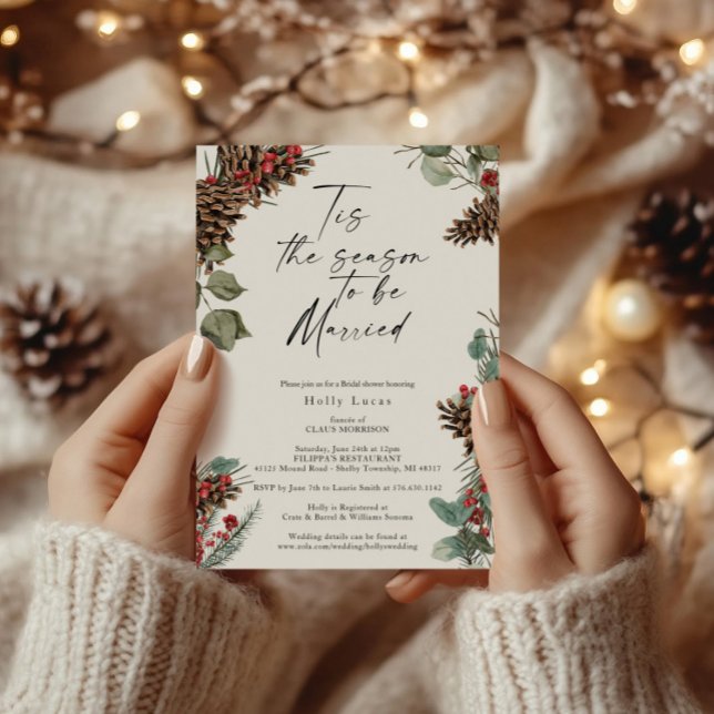 Invitation Douche nuptiale Rustique Pinecones de Noël (Créateur téléchargé)