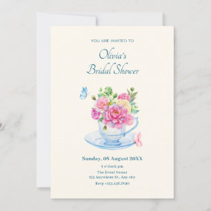 Invitation Douche nuptiale tasse de thé fleurs