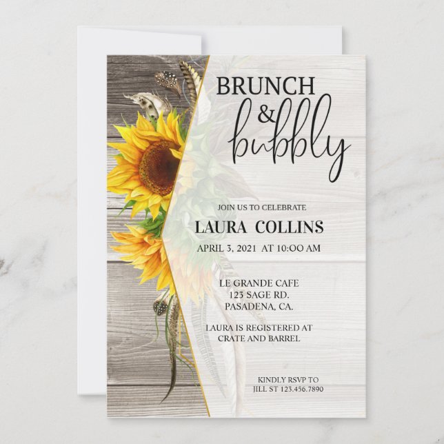 Invitation Douche nuptiale, tournesol, brunch et mousseux (Devant)