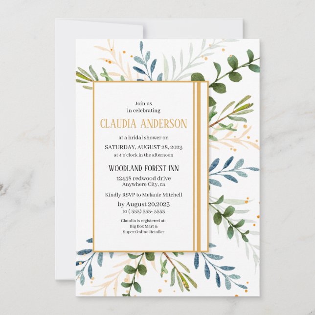 Invitation Douche nuptiale verte Eucalyptus feuillage (Devant)