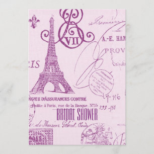 Invitation douche nuptiale vintage de Tour Eiffel pourpre de