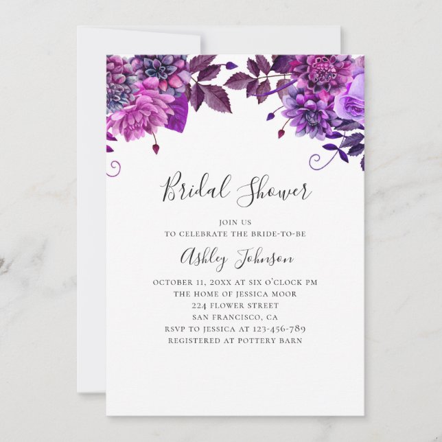Invitation Douche nuptiale violette et lilas (Devant)