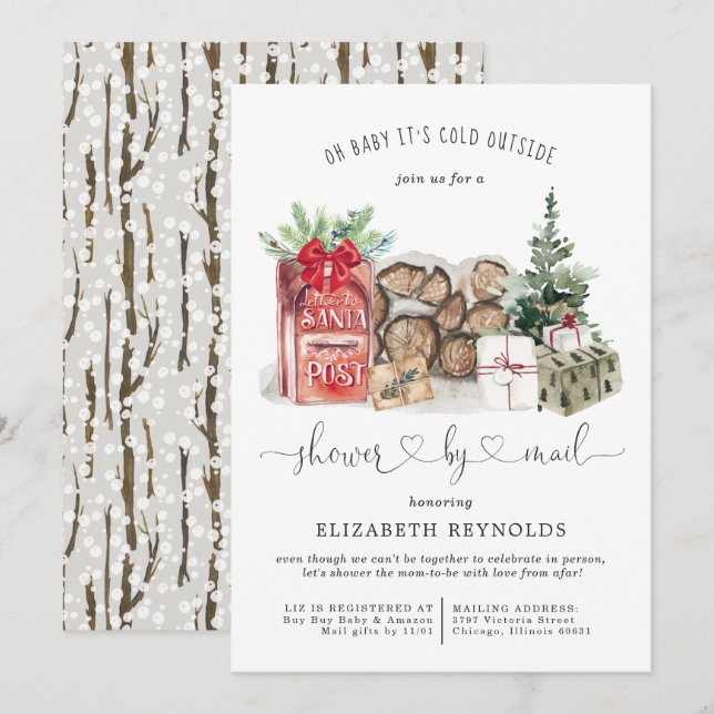 Invitation Douche par courrier | Baby shower de Noël d'hiver (Devant / Derrière)