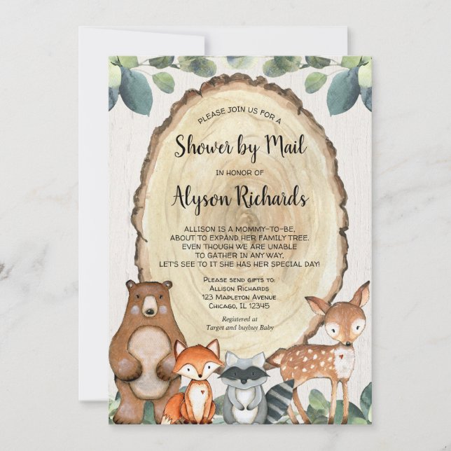 Invitation Douche par courrier bois baby shower neutre genre (Devant)