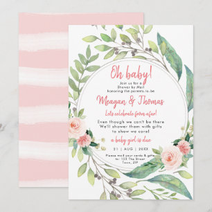 Invitation douche par courrier de baby shower rose lointain