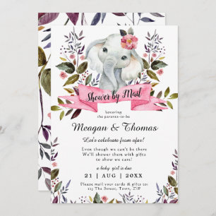 Invitation douche par courrier du baby shower rose d'éléphant