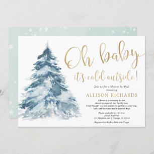 Invitation Douche par courrier hiver or neige blanche baby sh