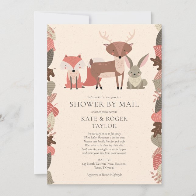 Invitation Douche Par Courrier Longue Distance Parsemer Bois (Devant)