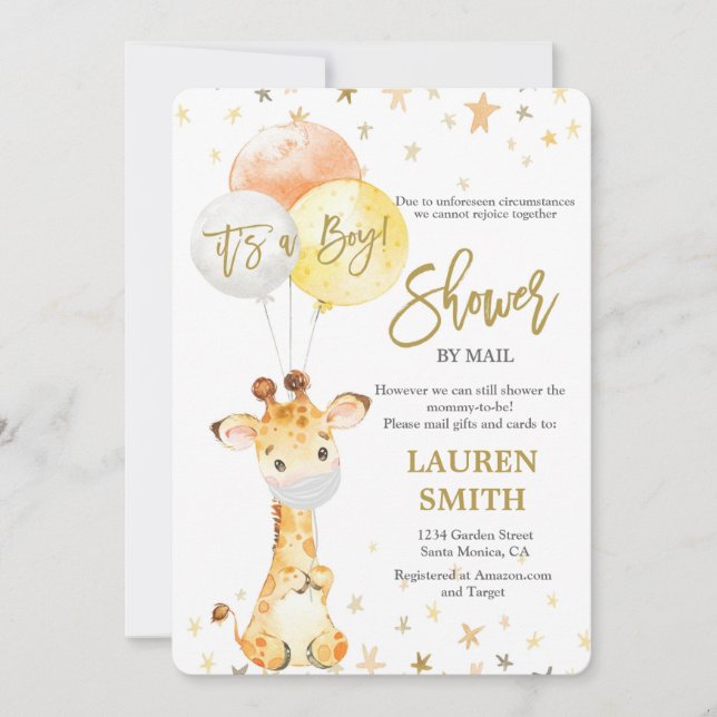 Invitation Douche par courrier, mignon baby shower girafe (Devant)