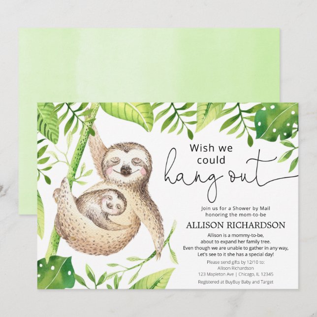 Invitation Douche par courrier mignon paresse traîne baby sho (Devant / Derrière)