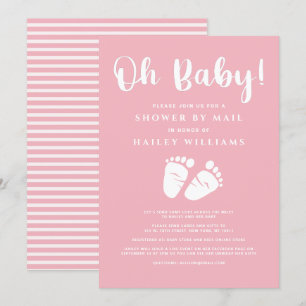 Invitation Douche par courrier Oh bébé fille pieds rose blanc