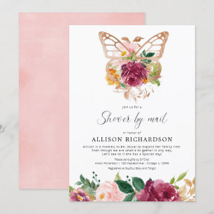 Invitation Douche par courrier papillon rousse bordeaux flora