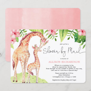Invitation Douche par courrier, petite girafe safari en giraf