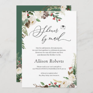 Invitation Douche Par Courrier Script Rustique Hiver Floral F