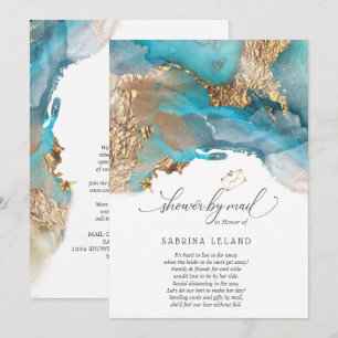 Invitation Douche par courrier Turquoise et encre d'alcool ma