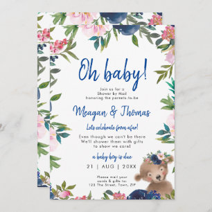 Invitation douche par la poste depuis un baby shower bleu de 