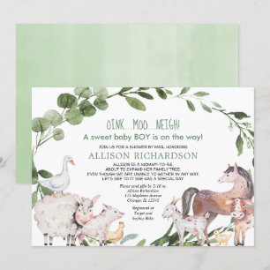 Invitation Douche par la poste Ferme Barnyard animaux bébé ga