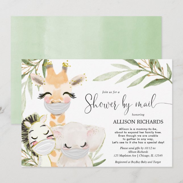 Invitation Douche par les animaux de safari Mail bébé sans se (Devant / Derrière)