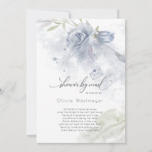 Invitation Douche par Mail Aquarelle bleu Dusty Fleurs Roses