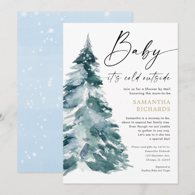 Invitation Douche par Mail Blue gold garçon baby shower d'hiv (Devant / Derrière)