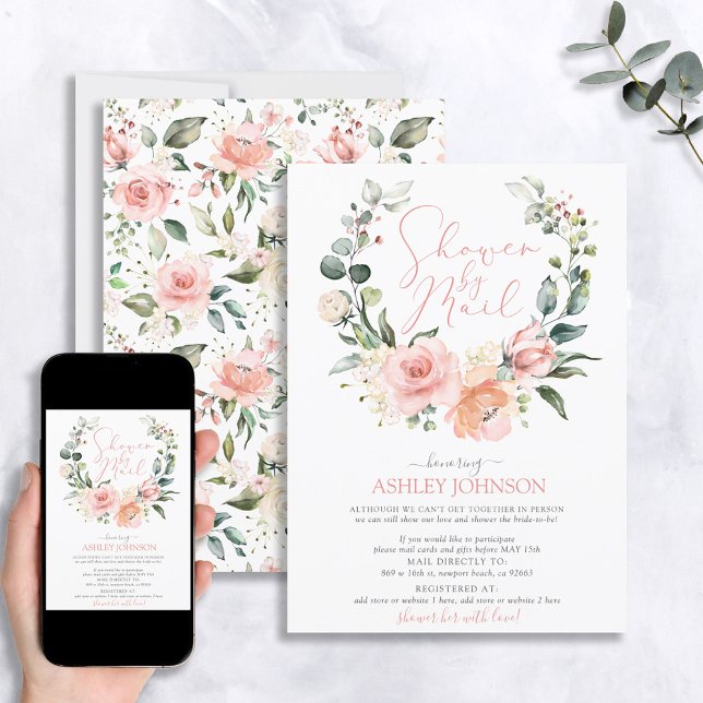 Invitation Douche par Mail Dusty Rose Floral Wreath Bridal (Créateur téléchargé)