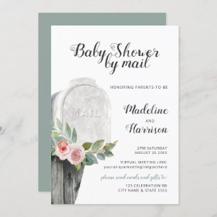 Invitation Douche par Mail Floral Green Virtual Long Distance