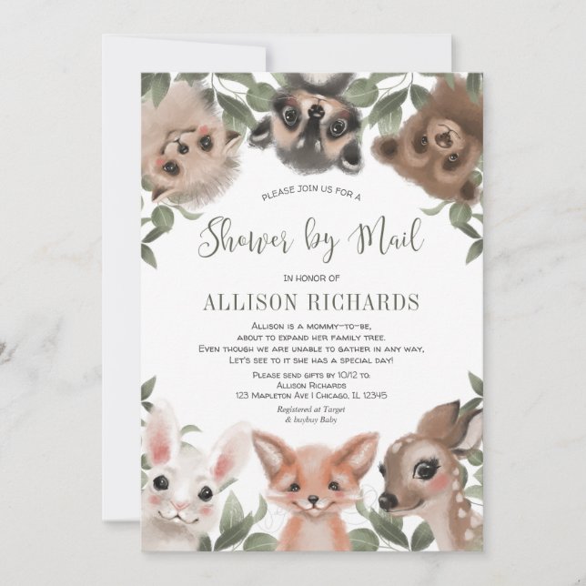 Invitation Douche par Mail Woodland animaux sexe neutre (Devant)