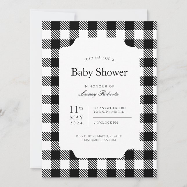 Invitation Douche Plaid classique en tableau noir et blanc (Devant)