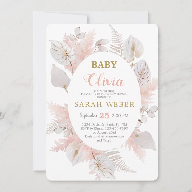 Invitation Douche pour bébé à fleurs à l'anthurium chic Boho (Devant)