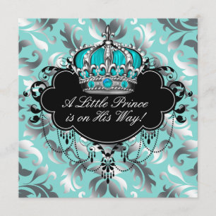 Invitation Douche pour bébé en argent et en bleu Turquoise