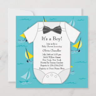 Invitation Douche pour bébé en bateau à voile bleu Turquoise