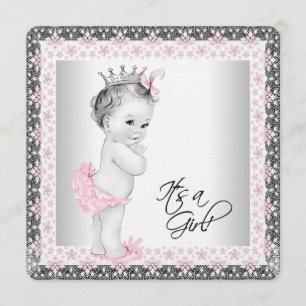 Invitation Douche pour bébé en lin rose et gris