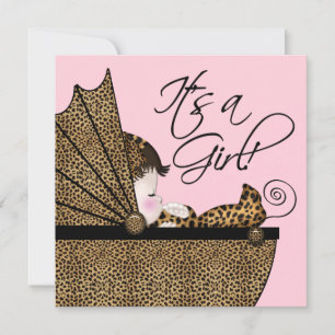 Invitation Douche pour bébé léopard rose