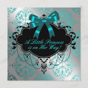 Invitation Douche pour bébé princesse bleue Turquoise et arge