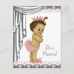 Invitation Douche pour bébé princesse rose et gris