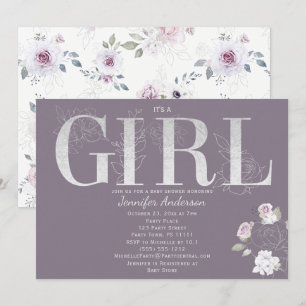 Invitation Douche pour bébé Rose d'argent violet