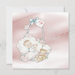 Invitation Douche pour bébé rose Vintage