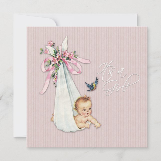 Invitation Douche pour bébé rose vintage (Devant)
