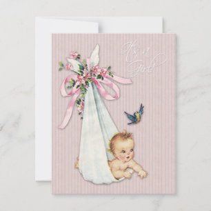 Invitation Douche pour bébé rose Vintage